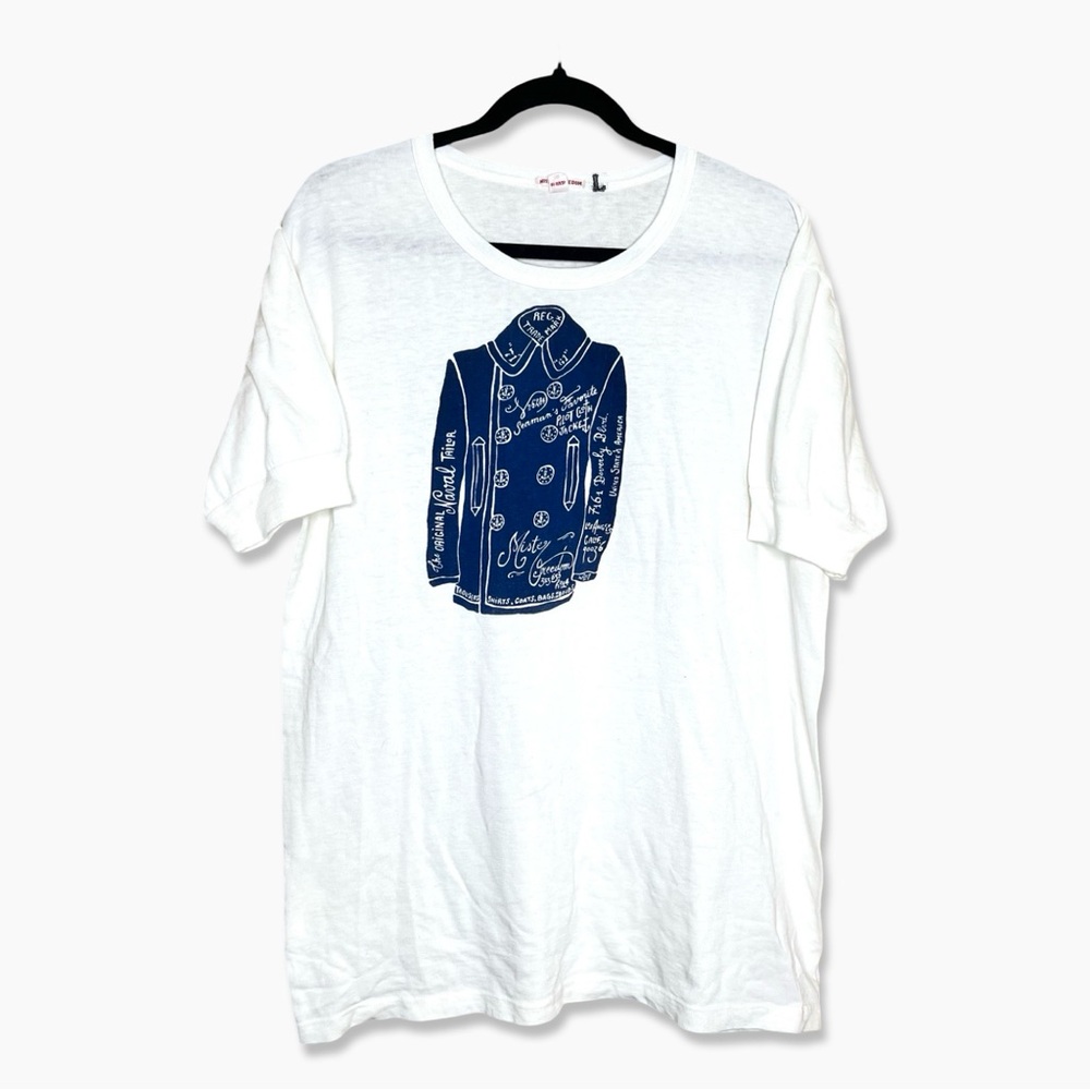 MISTER FREEDOM *RARE* Shop Tee 2008-2009 Size L White Navy Naval Tailor GUC